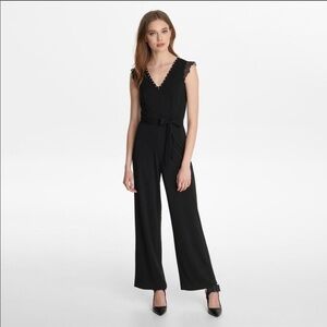 Karl Lagerfeld Pearl Neck Lace Trim Jumpsuit